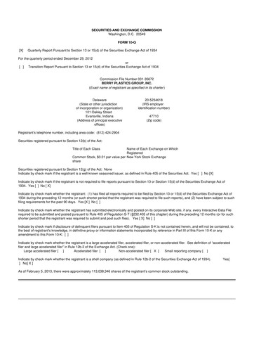Thumbnail Berry Global
 10-Q Quarterly Report FY2013 