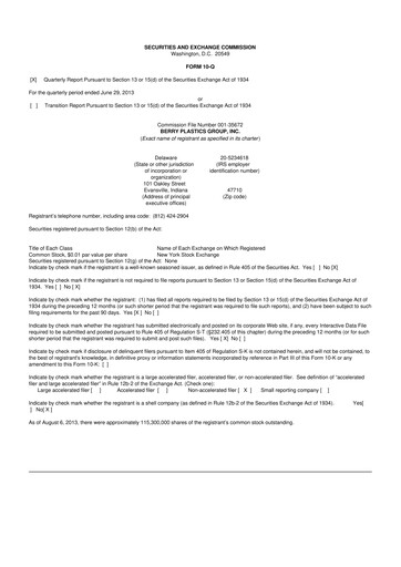 Thumbnail Berry Global
 10-Q Quarterly Report FY2013 