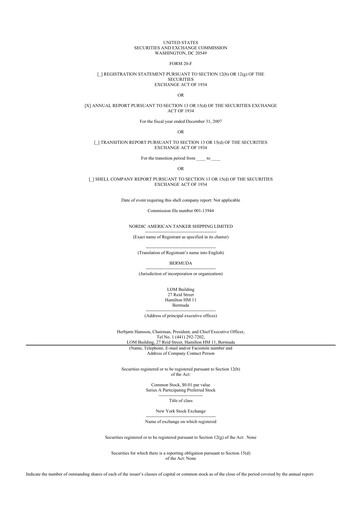 Thumbnail Nordic American Tankers 20-F Annual Report 