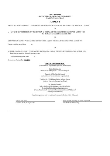 Thumbnail Diana Shipping 20-F Annual Report 