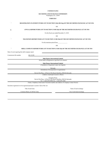 Thumbnail SFL Corp
 20-F Annual Report 2010