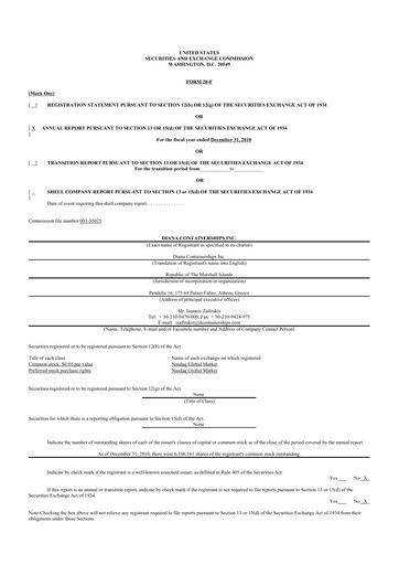 Miniature Performance Shipping
 20-F Rapport annuel 