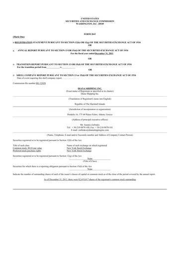 Thumbnail Diana Shipping 20-F Annual Report 