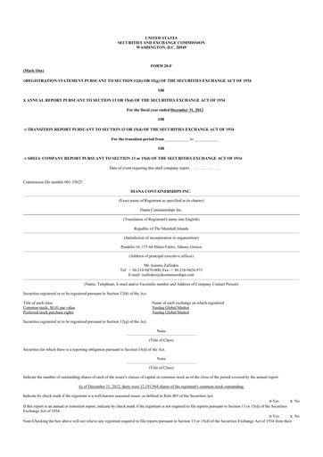 Miniature Performance Shipping
 20-F Rapport annuel 2012