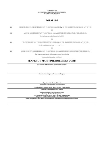 Thumbnail Seanergy Maritime 20-F Annual Report 