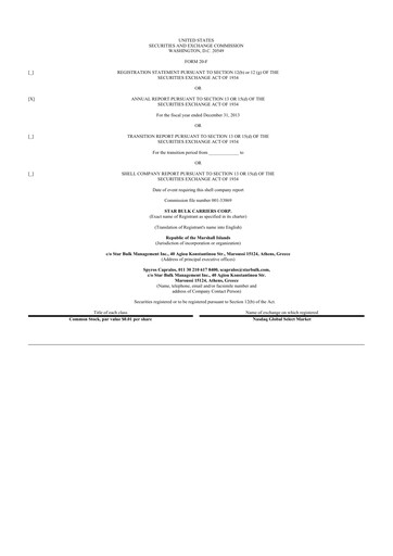 Thumbnail Star Bulk Carriers 20-F Annual Report 2013