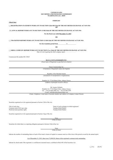 Miniature Performance Shipping
 20-F Rapport annuel 2015