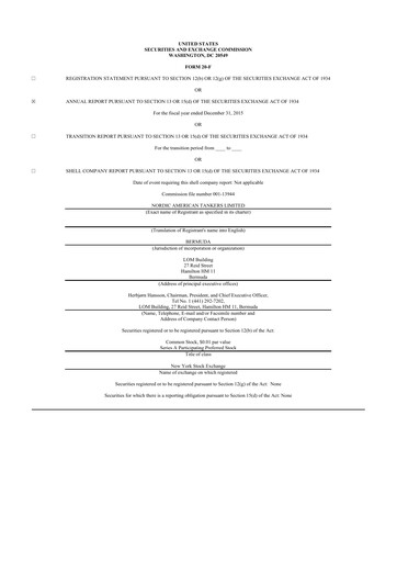 Thumbnail Nordic American Tankers 20-F Annual Report 2015