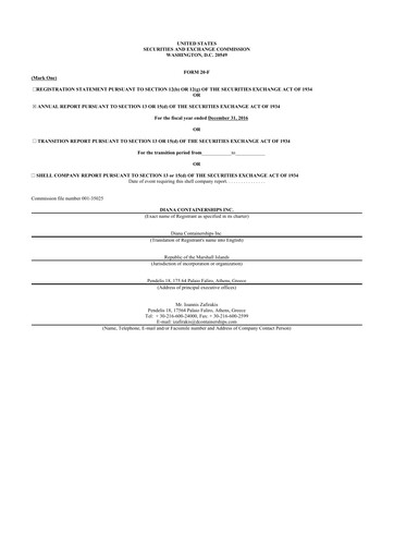 Miniature Performance Shipping
 20-F Rapport annuel 2016