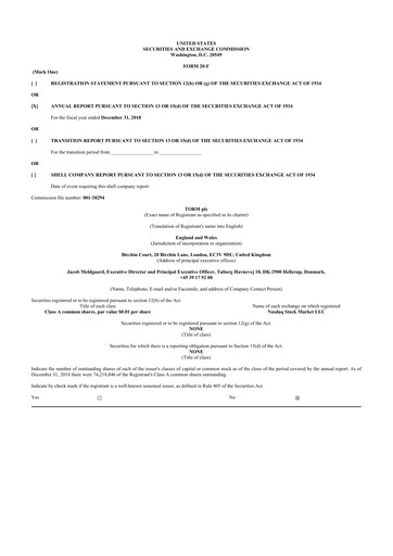 Thumbnail TORM 20-F Annual Report 2018