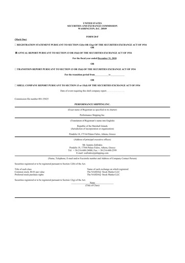 Miniature Performance Shipping
 20-F Rapport annuel 2018