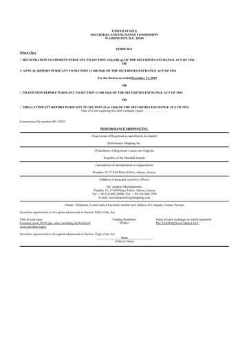 Miniature Performance Shipping
 20-F Rapport annuel 2019