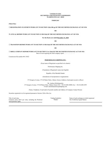 Miniature Performance Shipping
 20-F Rapport annuel 2020