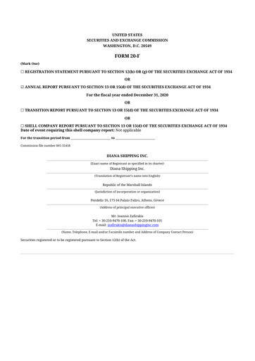 Thumbnail Diana Shipping 20-F Annual Report 2020