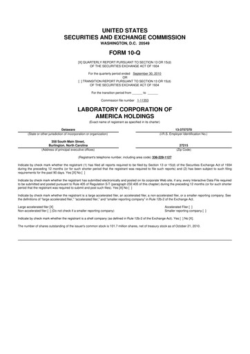 Thumbnail LabCorp 10-Q Quarterly Report FY2010 