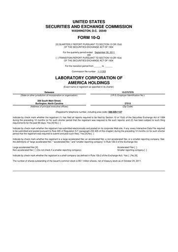 Thumbnail LabCorp 10-Q Quarterly Report FY2011 