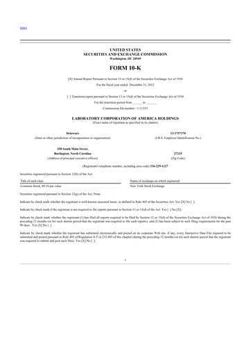 Thumbnail LabCorp 10-K Annual Report 2012