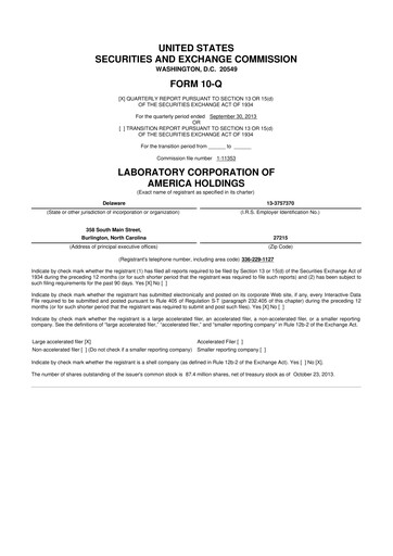 Thumbnail LabCorp 10-Q Quarterly Report FY2013 