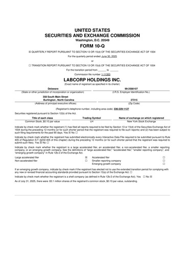 Thumbnail LabCorp 10-Q Quarterly Report FY2025 