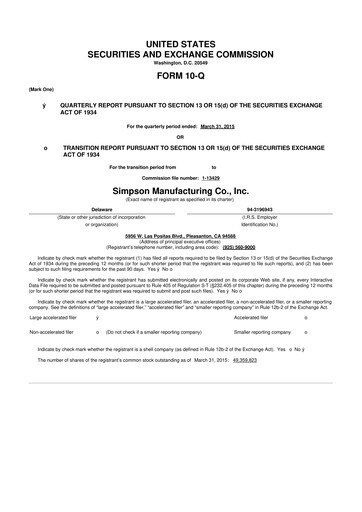 Thumbnail Simpson Manufacturing Company
 10-Q Quarterly Report FY2015 