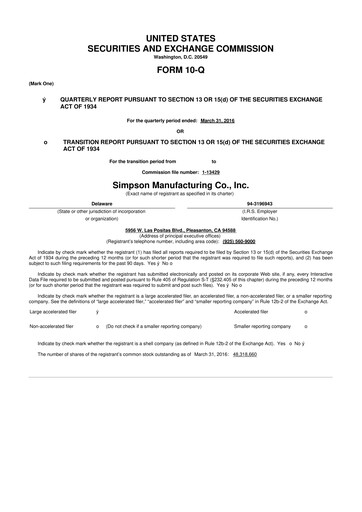 Thumbnail Simpson Manufacturing Company
 10-Q Quarterly Report FY2016 