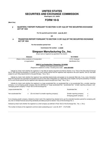 Thumbnail Simpson Manufacturing Company
 10-Q Quarterly Report FY2017 