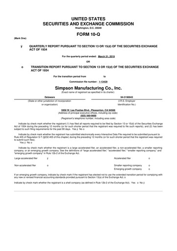 Thumbnail Simpson Manufacturing Company
 10-Q Quarterly Report FY2019 