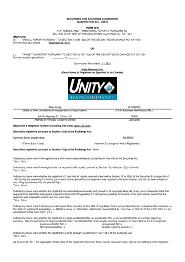 Miniature Unity Bancorp 10-K Rapport annuel 2011