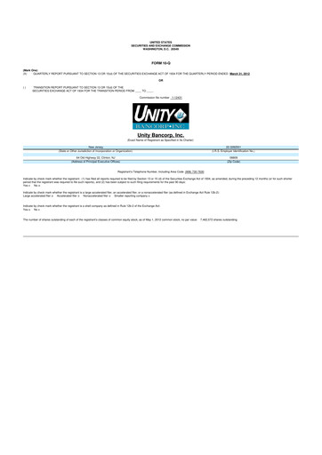Thumbnail Unity Bancorp 10-Q Quarterly Report FY2012 