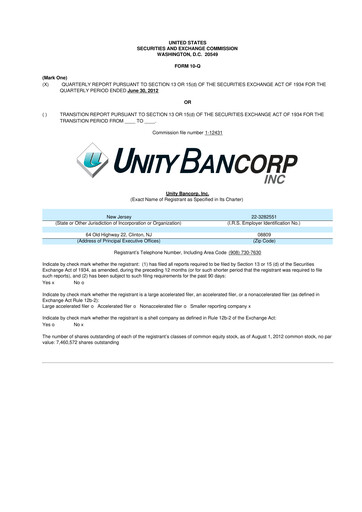 Thumbnail Unity Bancorp 10-Q Quarterly Report FY2012 