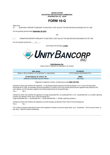 Thumbnail Unity Bancorp 10-Q Quarterly Report FY2012 