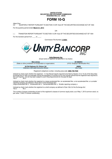 Thumbnail Unity Bancorp 10-Q Quarterly Report FY2013 