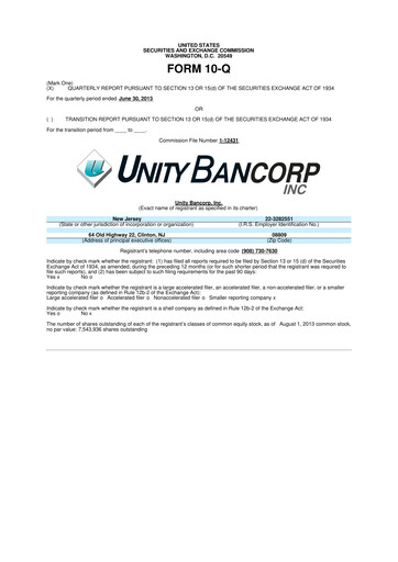 Thumbnail Unity Bancorp 10-Q Quarterly Report FY2013 