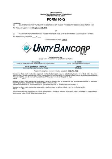 Thumbnail Unity Bancorp 10-Q Quarterly Report FY2013 