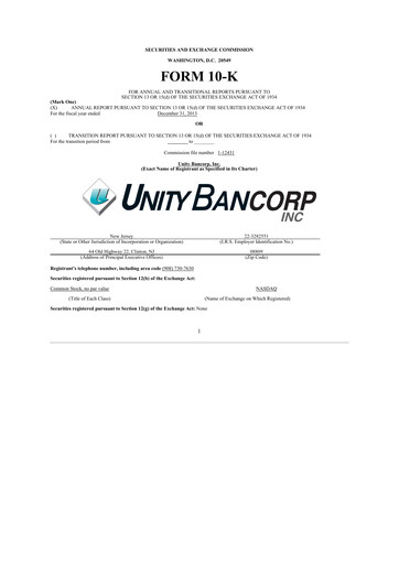 Vorschaubild Unity Bancorp 10-K Jahresbericht 2013