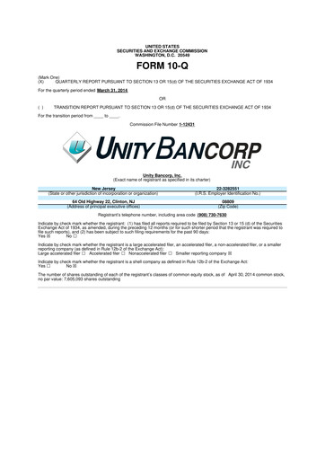 Thumbnail Unity Bancorp 10-Q Quarterly Report FY2014 