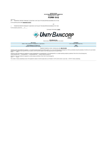 Thumbnail Unity Bancorp 10-Q Quarterly Report FY2014 