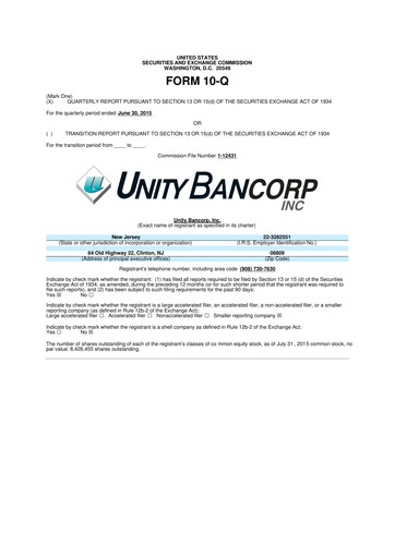 Thumbnail Unity Bancorp 10-Q Quarterly Report FY2015 