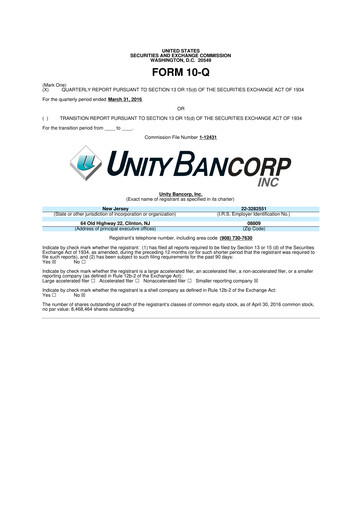 Thumbnail Unity Bancorp 10-Q Quarterly Report FY2016 