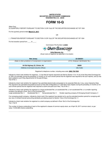 Thumbnail Unity Bancorp 10-Q Quarterly Report FY2017 