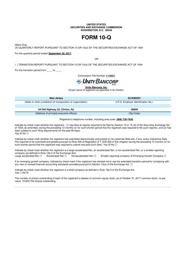 Thumbnail Unity Bancorp 10-Q Quarterly Report FY2017 