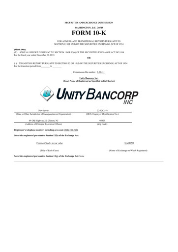 Vorschaubild Unity Bancorp 10-K Jahresbericht 2018