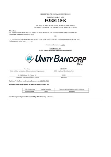 Vorschaubild Unity Bancorp 10-K Jahresbericht 2019