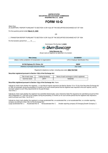 Thumbnail Unity Bancorp 10-Q Quarterly Report FY2020 