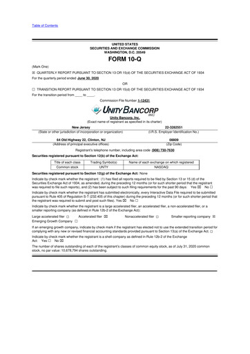 Thumbnail Unity Bancorp 10-Q Quarterly Report FY2020 