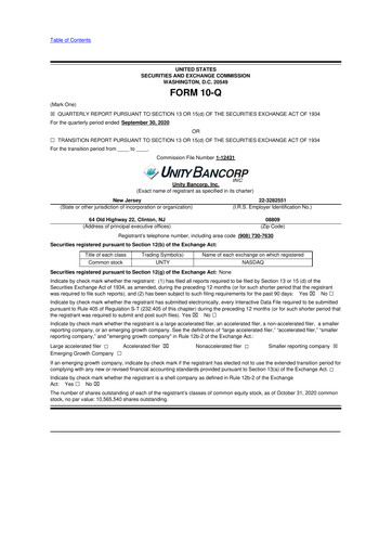 Thumbnail Unity Bancorp 10-Q Quarterly Report FY2020 