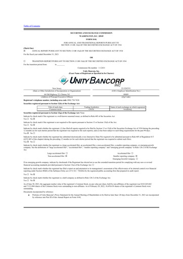 Vorschaubild Unity Bancorp 10-K Jahresbericht 2021