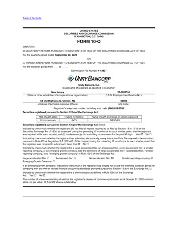 Thumbnail Unity Bancorp 10-Q Quarterly Report FY2022 