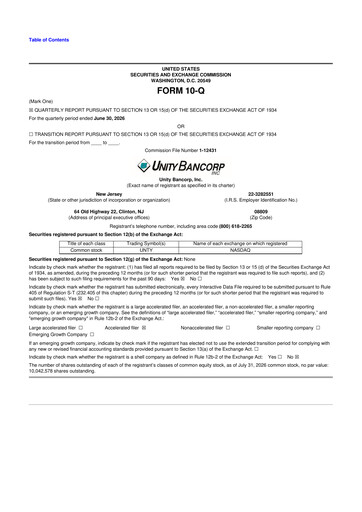 Vorschaubild Unity Bancorp 10-Q Quartalsbericht 2026 