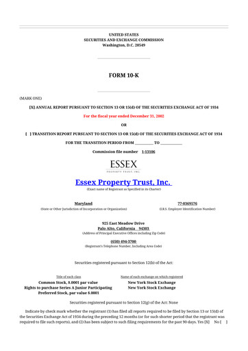 Thumbnail Essex Property Trust
 10-K Annual Report 